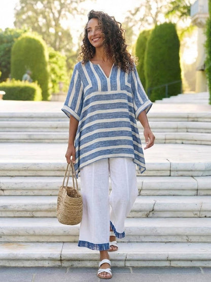 Wren | Striped Two-Piece Set with Wide-Leg Trousers and Tee