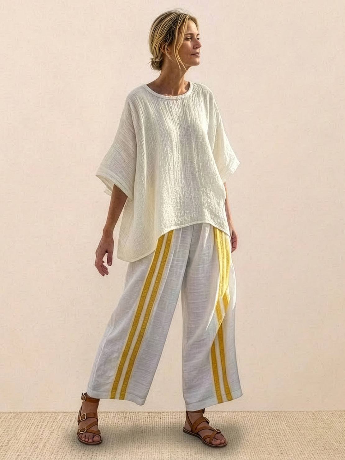 Wren | Striped Two-Piece Set with Wide-Leg Trousers and Tee