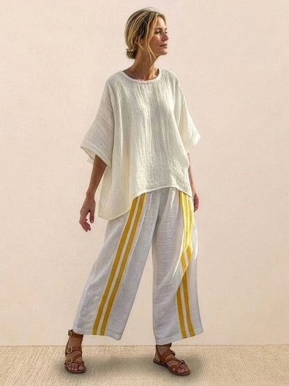 Wren | Striped Two-Piece Set with Wide-Leg Trousers and Tee