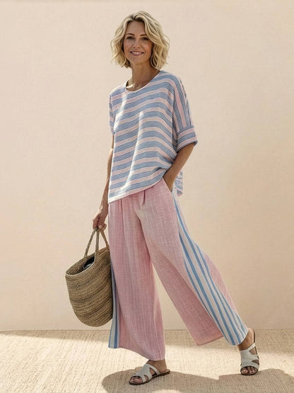 Wren | Striped Two-Piece Set with Wide-Leg Trousers and Tee