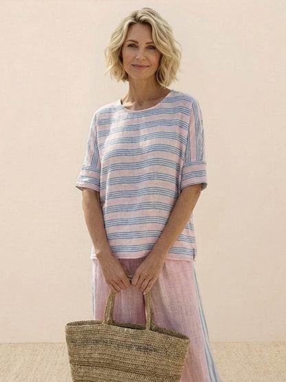 Wren | Striped Two-Piece Set with Wide-Leg Trousers and Tee