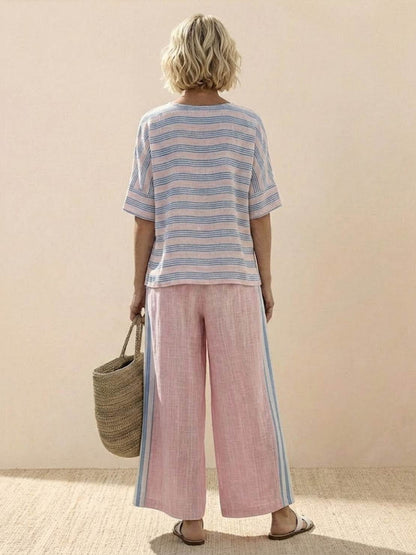 Wren | Striped Two-Piece Set with Wide-Leg Trousers and Tee
