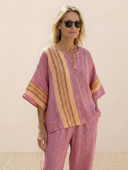 Wren | Striped Two-Piece Set with Wide-Leg Trousers and Tee