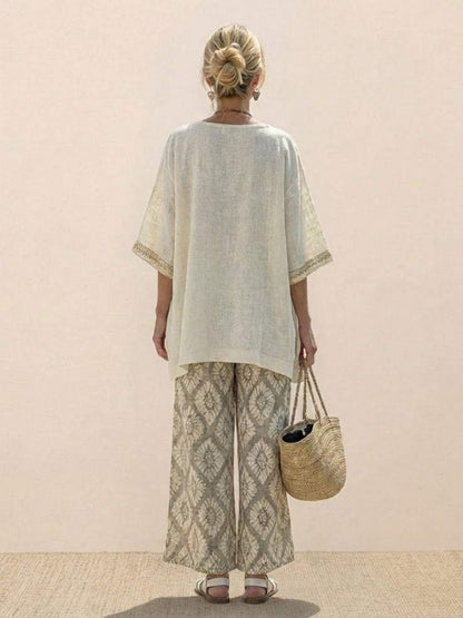 Wren | Striped Two-Piece Set with Wide-Leg Trousers and Tee
