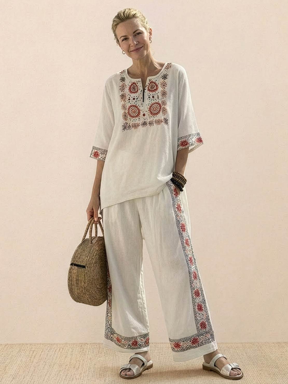 Wren | Striped Two-Piece Set with Wide-Leg Trousers and Tee