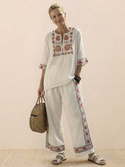 Wren | Striped Two-Piece Set with Wide-Leg Trousers and Tee