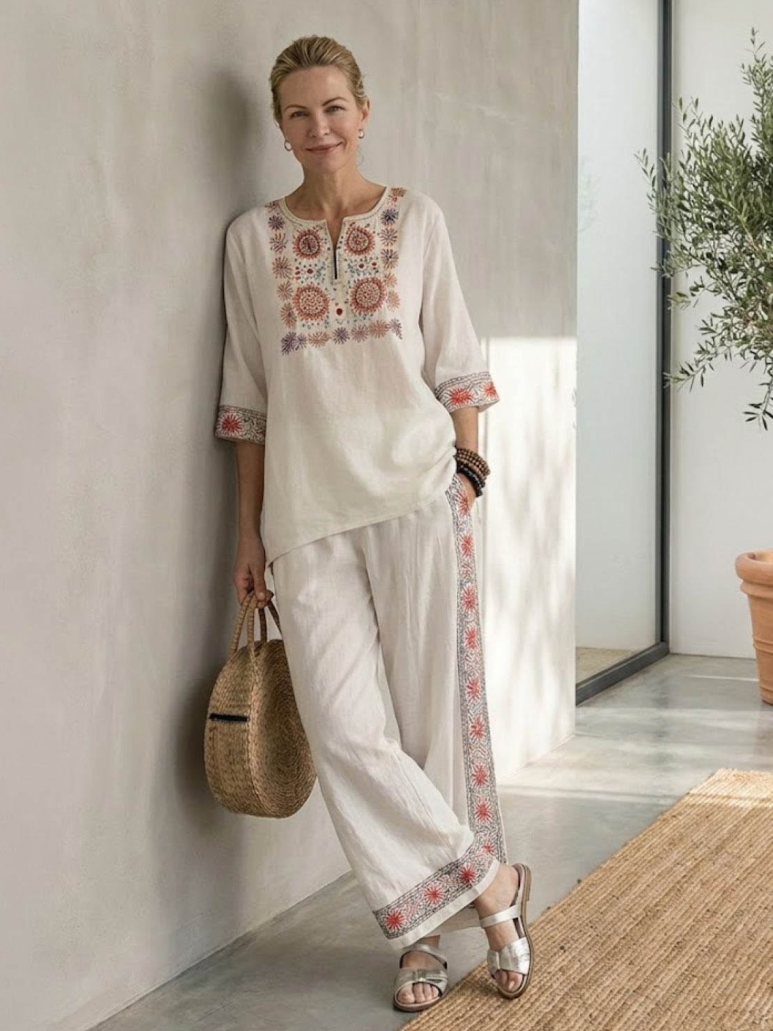 Wren | Striped Two-Piece Set with Wide-Leg Trousers and Tee