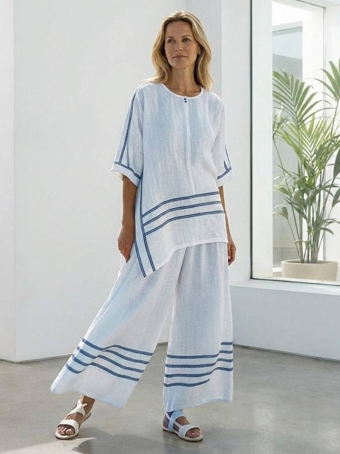 Wren | Striped Two-Piece Set with Wide-Leg Trousers and Tee