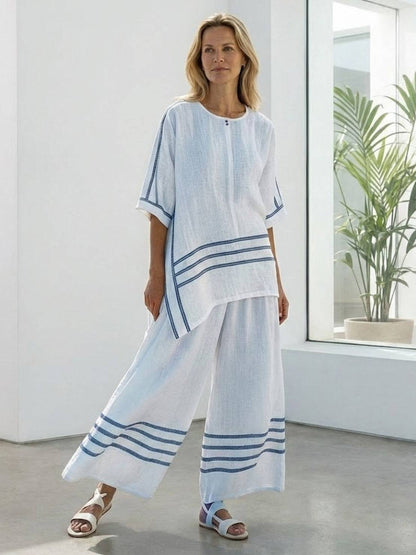 Wren | Striped Two-Piece Set with Wide-Leg Trousers and Tee