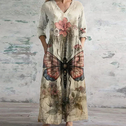 Women's Retro Maxi Dress with Flowing Design and Versatile Style