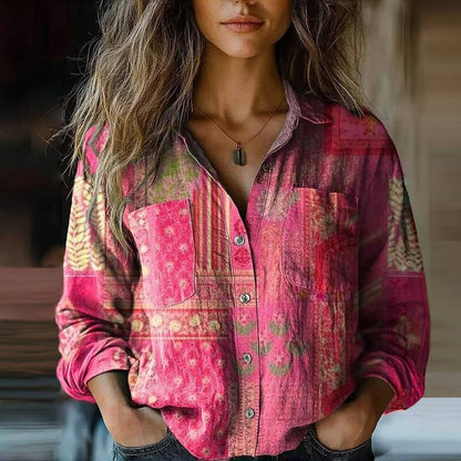 Women's Vintage Blouse with Bohemian Pattern and Lightweight Fabric