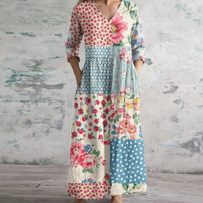 Women's Retro Maxi Dress with Flowing Design and Versatile Style