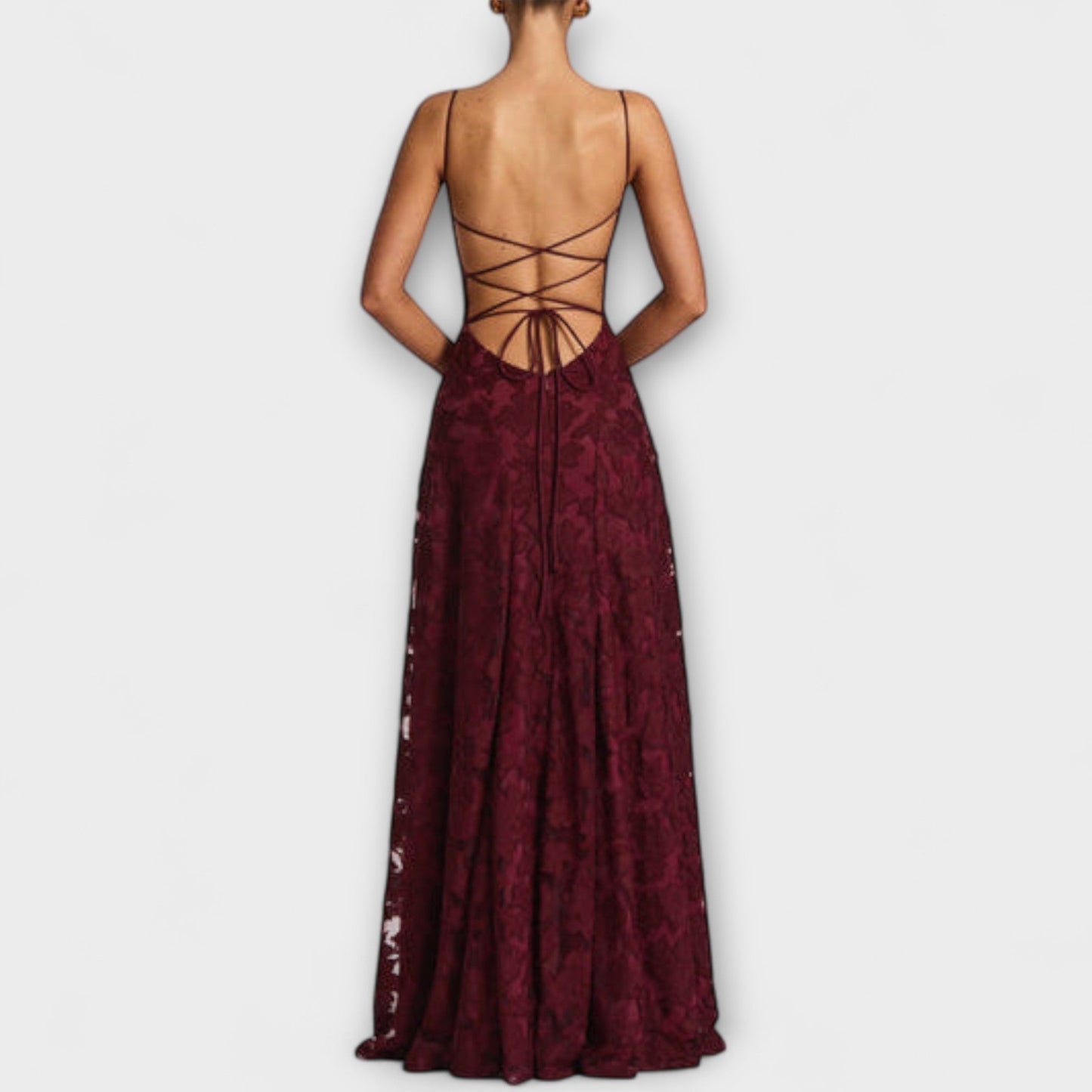 Luxurious Floral-Embroidered Lace-Trimmed Maxi With Delicate Spaghetti Straps Dress