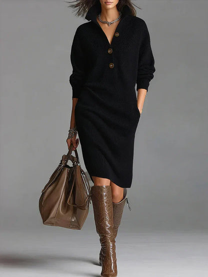 Chic Opulent Knit Breathable Velvet Textured Flattering Silhouette Sweater Dress