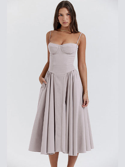 Vintage Inspired Elegant Long Tank Style Dress for Wedding Guests with Flattering Silhouette