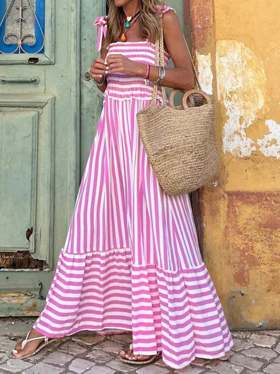 Women's Striped Summer Dress with Sleeveless Design and Flowy Fit