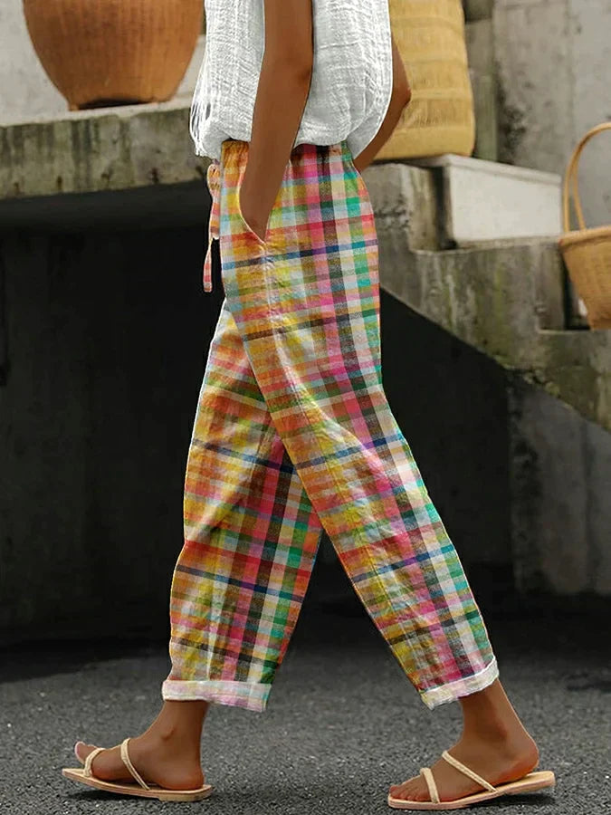 Quinn | Checkered Trousers with Relaxed Fit and Adjustable Waist