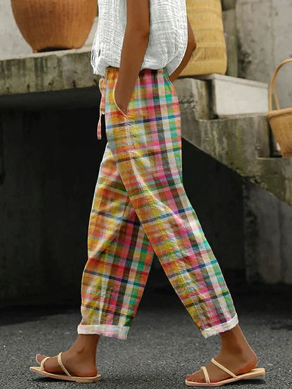 Quinn | Checkered Trousers with Relaxed Fit and Adjustable Waist