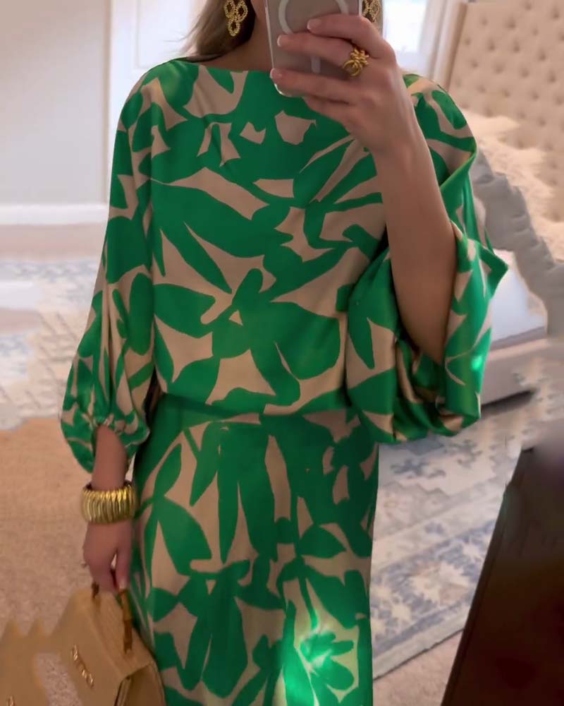 Jasmine | Two-Piece Printed Set with Lantern Sleeves