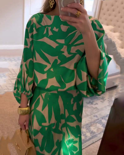 Jasmine | Two-Piece Printed Set with Lantern Sleeves