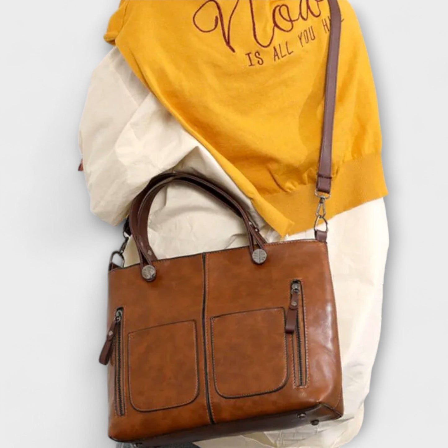 Women's Functional Handbag with Multiple Pockets and Adjustable Strap
