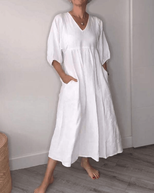 Effortless Flattering V-Neckline Lightweight Crepe Flowing Silhouette Maxi Dress