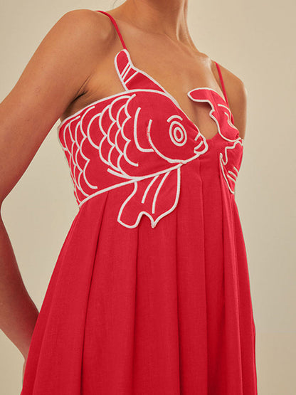 Effortlessly Elevated Embroidered Spaghetti Strap Silk Maxi Dress Flowing Silhouette