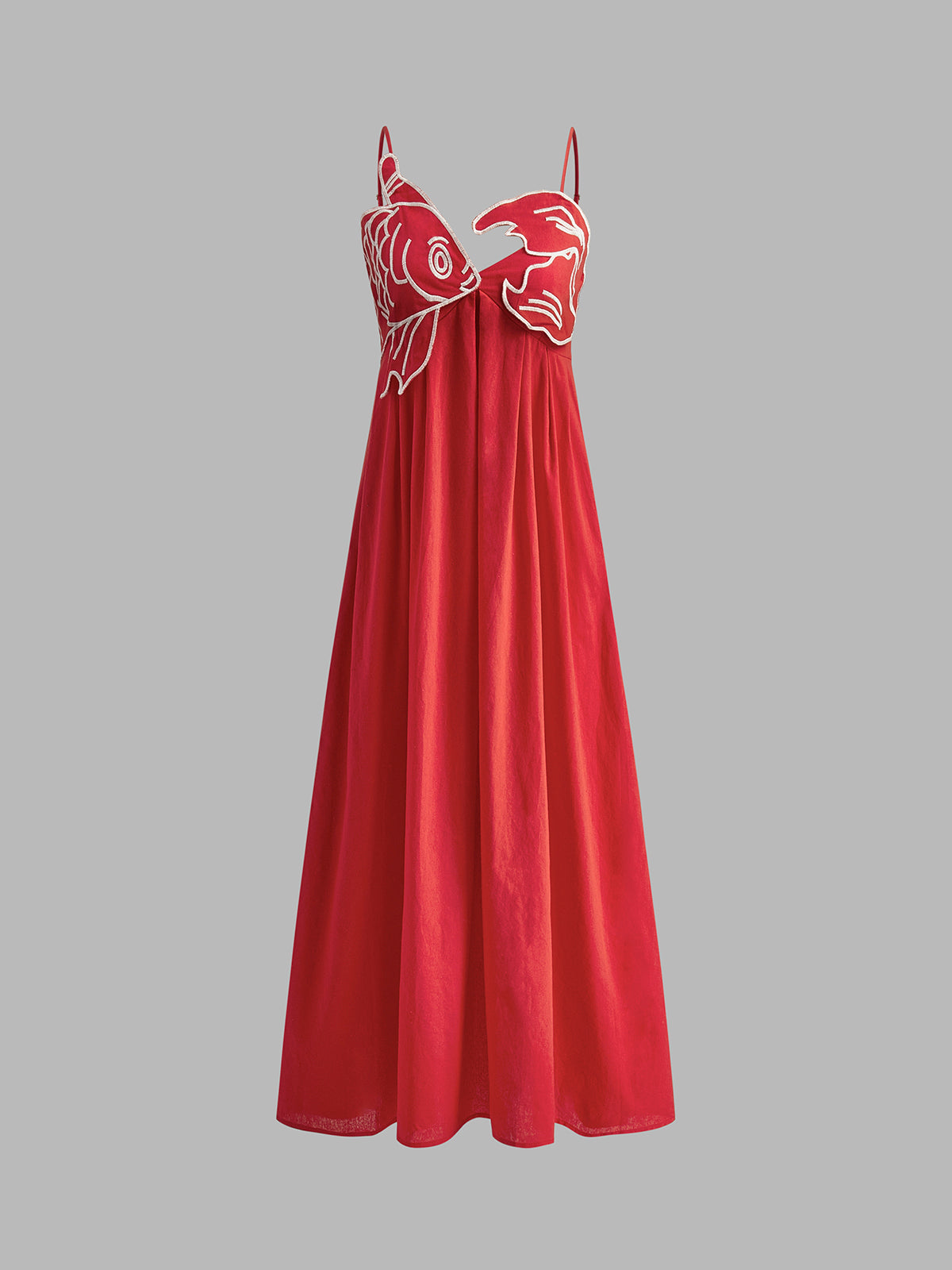 Effortlessly Elevated Embroidered Spaghetti Strap Silk Maxi Dress Flowing Silhouette