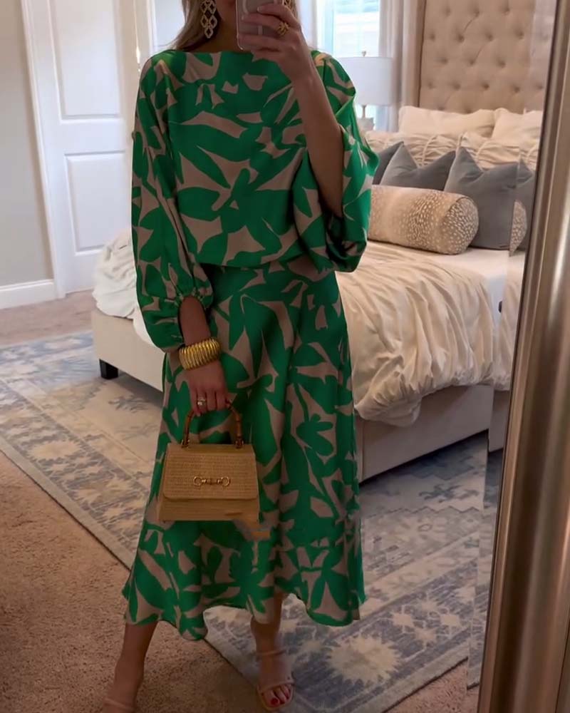 Jasmine | Two-Piece Printed Set with Lantern Sleeves