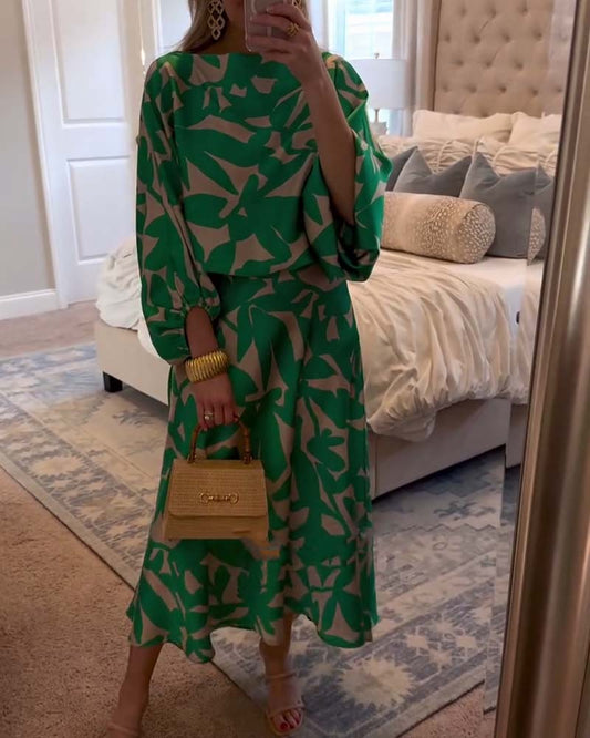 Jasmine | Two-Piece Printed Set with Lantern Sleeves