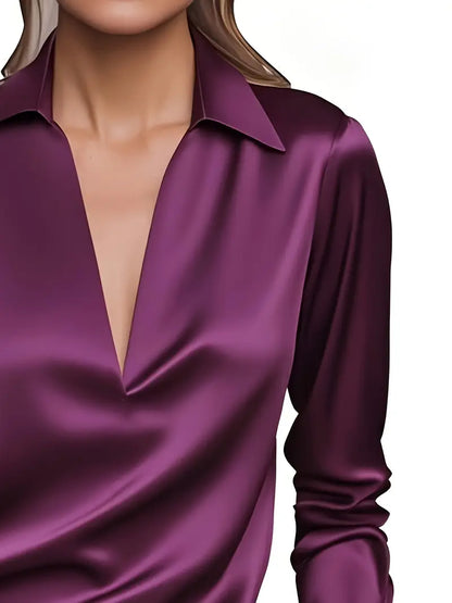 Women's V-Neck Blouse with Satin Finish and Elegant Design