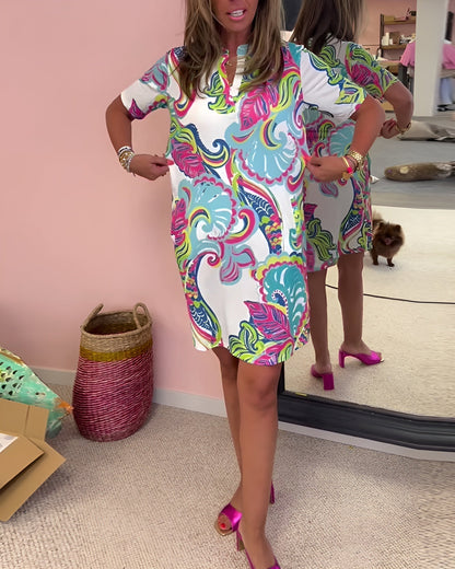 Women's V Neck Draped Dress with Tummy Control and Printed Design