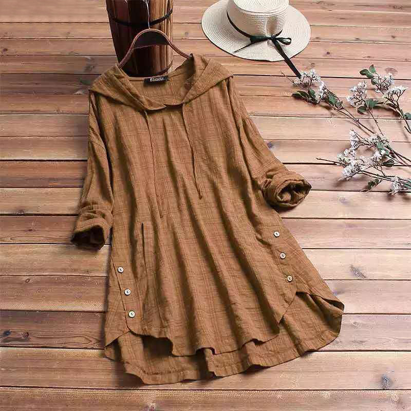 Women's Hoodie Dress with Plaid Pattern and Adjustable Hood
