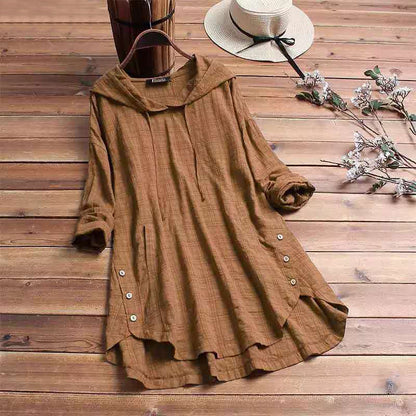 Women's Hoodie Dress with Plaid Pattern and Adjustable Hood