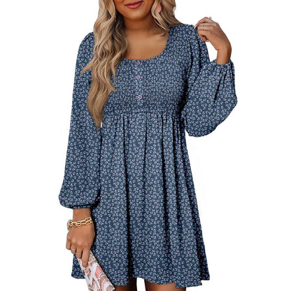 Autumn Smocked Empire Waist Long Sleeve Flowing Skirt Dress