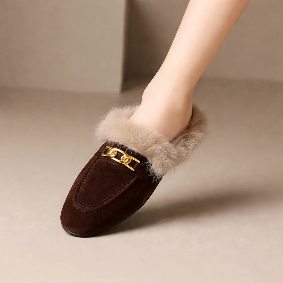 RIVIERA SUEDE FUR MULES