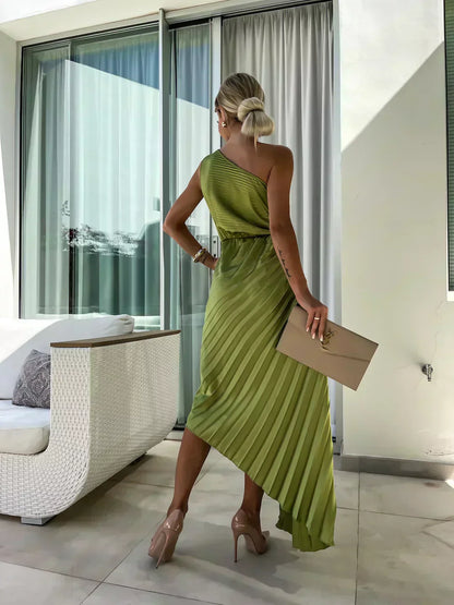 Women's Flowy Draped Cocktail Dress with Floral Design and Elegant Silhouette