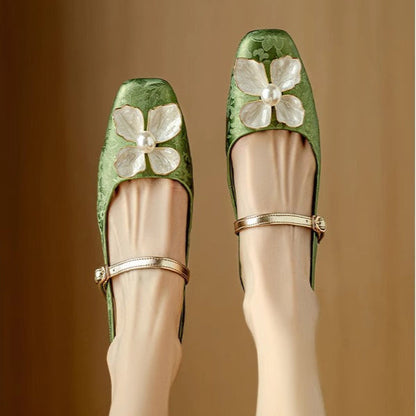 Women's Floral Slingback Pumps with Square Toe and Block Heel