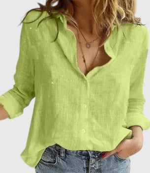 Rhonda™ | Women's Linen Button Down Shirt with Lapel Collar