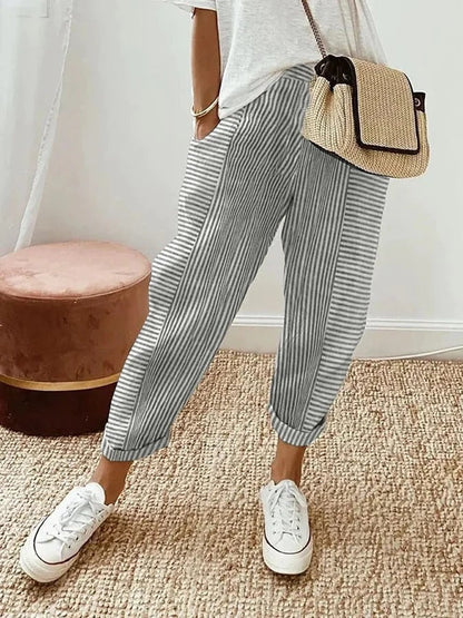 Elodie | Striped Trousers with Relaxed Fit and Elastic Waist