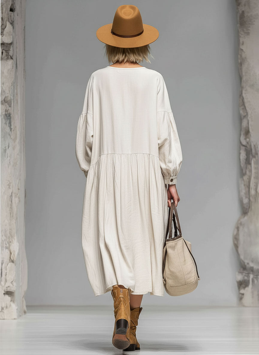 Women’s Cotton Midi Dress – Luxurious Button Front with Spacious Pockets All-Day Comfort Dress