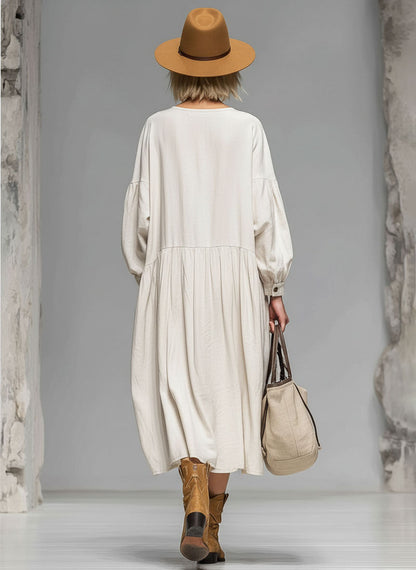 Women’s Cotton Midi Dress – Luxurious Button Front with Spacious Pockets All-Day Comfort Dress