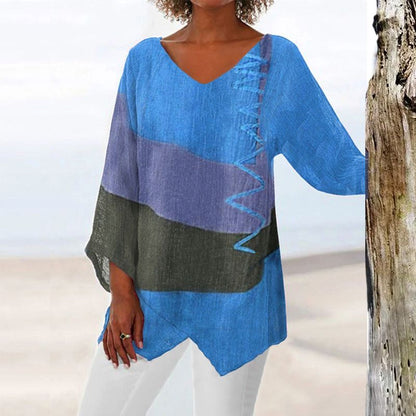 Women's Long Shirt with V-Neck and Relaxed Fit