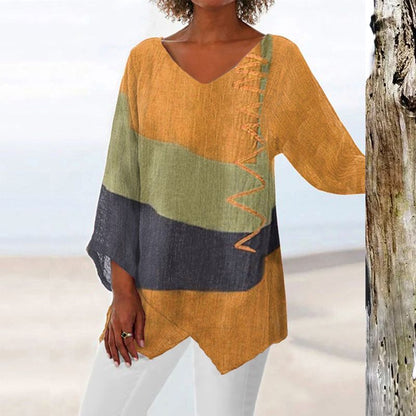 Women's Long Shirt with V-Neck and Relaxed Fit