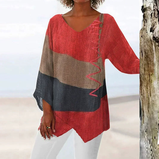 Women's Long Shirt with V-Neck and Relaxed Fit