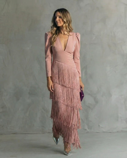 Clara™ | Elegant midi dress with fringe sleeves
