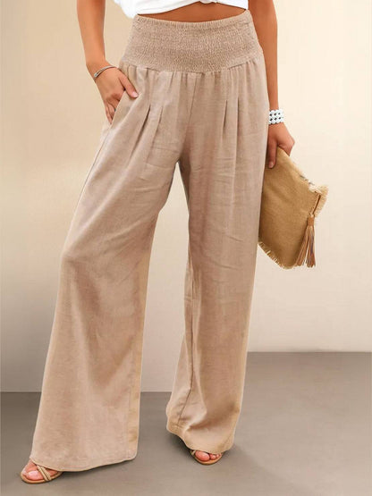 Hadley | High Waist Wide Leg Trousers with Smocked Waist and Relaxed Fit