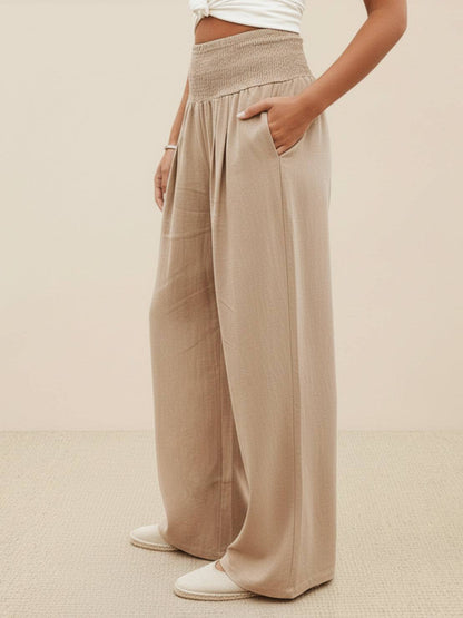 Hadley | High Waist Wide Leg Trousers with Smocked Waist and Relaxed Fit
