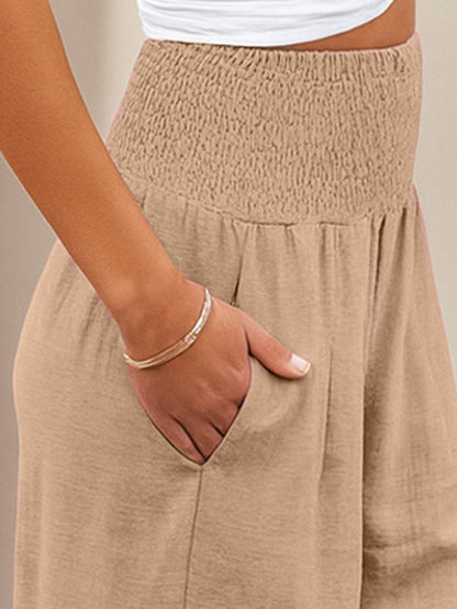 Hadley | High Waist Wide Leg Trousers with Smocked Waist and Relaxed Fit