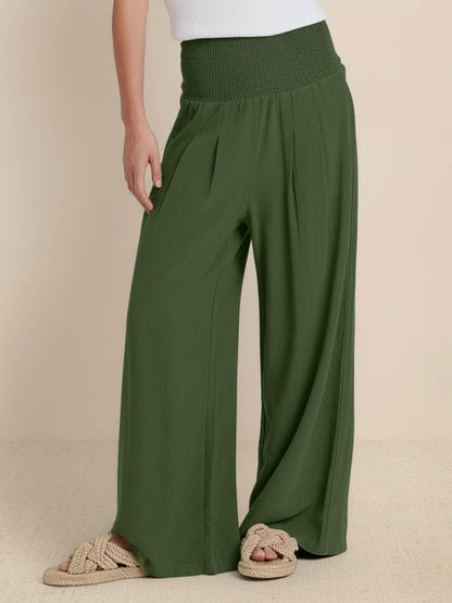 Hadley | High Waist Wide Leg Trousers with Smocked Waist and Relaxed Fit